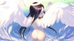  1girl angel angel_wings ass back black_hair eyelashes feathered_wings halo highres long_hair nude original solo wings yonezawa_mao 