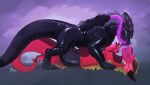 black_latex bodysuit bulge bulge_frottage claws clothing dragon drone duo feral feral_on_feral frill_(anatomy) gas gas_mask gas_tank head_crest head_frill hi_res horn latex latex_bodysuit latex_clothing latex_skinsuit male male/male male_feral mane mask morca morca_(character) mythological_creature mythological_scalie mythology red_body red_scales scales scalie sharp_teeth skinsuit snout tail teeth tight_clothing tongue