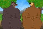 anthro barry_bear_(the_angry_beavers) bear boog_(open_season) butt butt_focus duo eye_contact forest_background hand_on_butt hi_res looking_at_another male mammal nickelodeon open_season overweight smile sony_corporation sony_pictures sony_pictures_animation the_angry_beavers wolfox90210