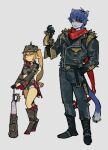 2026 alternate_species anthro armor bat_(object) black_boots black_bottomwear black_clothing black_eyewear black_footwear black_glasses black_helmet black_jacket black_pants black_shoes black_shorts black_topwear blue_body blue_ears blue_fur blue_hair blue_tail blush blush_lines boots bottomwear bovid caprine clothed clothed_anthro clothed_female clothed_male clothing clothing_around_waist cloven_hooves cosplay countershade_face countershading dipstick_tail domestic_cat duo ear_piercing eyebrows eyelashes eyewear felid feline felis female female_anthro fingers flat_chested footwear fully_clothed fully_clothed_anthro fully_clothed_female fully_clothed_male fur furrification glasses goat hair hand_in_pocket headgear helmet hi_res hoof_boots hooves jacket lighter_(zzz) long_hair long_ponytail luciana_de_montefio male mammal markings midriff mihoyo mouth_closed open_mouth pants pattern_clothing piercing pivoted_ears plaid plaid_clothing pockets ponytail pose pupils raised_hand red_eyes red_scarf scarf sebastian_angelino shoes short_hair shorts side_ponytail simple_background spiked_armor spiked_helmet spikes standing sunglasses tail tail_markings tan_body tan_ears tan_fur tan_hair thick_thighs three-quarter_view topwear tuft wearing_glasses white_background white_body white_countershading white_tail_tip yagihorns zenless_zone_zero zota_mayflower
