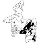 1:1 2_toes accipitriform anonymous_artist anthro avian beverage_can bird black_and_white chilean cigarette clothing condorito condorito_(series) crossed_legs digital_media_(artwork) feet flip_flops footwear hi_res humanoid looking_at_viewer male monochrome one_eye_closed patch_(fabric) pepo_(copyright) sandals shirt shoes solo t-shirt toes topwear vulture wink winking_at_viewer