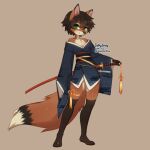  absurd_res anthro asian_clothing brown_hair brown_markings canid canine chibi clothed clothing cute_face digit_ring dipstick_tail duster_(character) east_asian_clothing fox fur green_eyes hair hi_res japanese_clothing jellyenvy jewelry katana kimono leg_markings male mammal markings melee_weapon multicolored_tail orange_body orange_fur ring skimpy socks_(marking) solo sword toe_ring weapon 