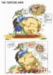 2023 aesop's_fables after_vore anthro anthro_pred anthro_prey athletic athletic_female belly big_belly clothed_prey comic duo english_text eyewear female female/female female_pred female_prey glasses hi_res huge_belly hyper hyper_belly killboo lagomorph leporid mammal rabbit reptile same_size_vore scalie text the_tortoise_and_the_hare tortoise turtle vore