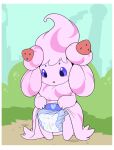  2021 alcremie anthro blush bottomwear breath clean_diaper clenched_fists clothed clothing confused_face confused_look confusion cuddlehooves cute_expression cute_eyes cute_face dessert diaper exposed exposed_diaper female fist food food_creature hi_res holding_bottomwear holding_clothing holding_object holding_pants ice_cream nintendo open_mouth outside padding pants pattern_diaper pok&eacute;mon pok&eacute;mon_(species) purple_eyes solo standing standing_position star surprise surprised_expression surprised_eyes surprised_face surprised_look video_games wetness_indicator 