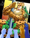 2024 4:5 5_fingers anon anthro arm_scales audience balam_(cationalfa) balls_outline banknote barazoku beak biceps big_muscles biped black_beak black_eyebrows black_spots blep blue_claws blue_clothing blue_thong blue_underwear bulge cameo chain_necklace character_request claws clothed clothing countershading dancing detailed_bulge disembodied_hand duo_focus eyebrows eyewear fangs feathers felid feline_tail finger_claws fingers fur genital_outline gold_(metal) gold_jewelry gold_necklace gradient gradient_background green_bag green_body green_countershading green_feathers green_wings group hi_res holding_banknote holding_fixture holding_money holding_object humanoid_hands jaguar jewelry legs_up looking_down mad_wolfie male mammal manly markings money money_bag money_in_thong money_in_underwear money_sign mostly_offscreen_anthro mostly_offscreen_character mostly_offscreen_human multicolored_body multicolored_feathers multicolored_fur multicolored_wings muscular muscular_anthro muscular_arms muscular_male muscular_thighs necklace no_irises orange_body orange_claws orange_fur outline pantherine pattern_background pecs pendant penis_outline pentacle_necklace pink_nose pole pole_dancing raised_wings reverse_countershading sharp_teeth signature simple_background skimpy smile snaggle_teeth snout spots spotted_arms spotted_body spotted_fur spotted_legs spotted_markings spotted_tail stripper stripper_pole sunglasses symbol_on_clothing symbol_on_thong symbol_on_underwear tail tail_feathers tail_markings tan_body tan_fur tan_inner_ear teeth thick_eyebrows thong tongue tongue_out topless topless_anthro topless_male two_tone_body two_tone_feathers two_tone_fur tzu_(cationalfa) underwear white_outline white_wings wings