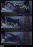 2026 3_panel_comic absurd_res anthro bed bedding biped blanket brown_body brown_fur clothed clothing comic detailed_background digital_media_(artwork) doorway felid fur furniture grey_body grey_fur hi_res hinar_miler inside jumping leopard_spots lying lying_on_bed male male_anthro mammal markus_jay_mcwizard multicolored_body multicolored_fur on_bed pantherine pillow poster snow_leopard solo spots text underwear underwear_only url white_body white_fur