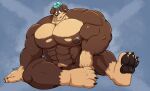 2024 4_toes abs anthro benjamin_(pocketcat) big_muscles big_pecs body_hair brown_body brown_fur brown_nipples canid canine canis domestic_dog ear_piercing facial_hair feet fur hi_res huge_muscles hyper hyper_muscles male mammal mastiff molosser muscular muscular_anthro muscular_male nipples pecs piercing pocketcat rottweiler sitting solo toes