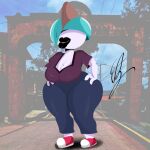 1:1 absurd_res anthro azucena_(eddiebrije) big_breasts big_butt black_lips breasts butt clothed clothing eddiebrije fan_character female generation_3_pokemon green_hair hair hi_res lips nintendo not_furry pokemon pokemon_(species) ralts shortstack simple_background thick_lips