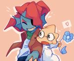  &lt;3 alphys anthro anthro_on_anthro back_to_back big_eyes black_eyes blue_body blue_scales blush bottomwear buckteeth clothed clothing coat duo echo_flower english_text eye_patch eyes_closed eyewear female female/female fin fish flower fully_clothed glasses grin hair hand_holding head_fin hi_res holding_flower holding_object jacket lab_coat larger_anthro larger_female lizard marine open_mouth pants plant ponytail red_hair reptile romantic_couple scales scalie scarf shirt side_view signature simple_background size_difference smaller_anthro smaller_female smile sopuu speech_bubble surprise teeth text topwear undertale undyne video_games yellow_body yellow_scales 