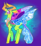 2018 ambiguous_gender changeling_(mlp) colorful_theme digital_drawing_(artwork) digital_media_(artwork) exoskeleton feral friendship_is_magic full-length_portrait green_body green_exoskeleton green_horn hasbro horn insect_wings low_res my_little_pony orange_horn portrait purple_eyes shaded snout solo sparkles standing suippupupu thorax_(mlp) translucent translucent_wings wings