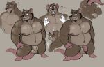  2021 anthro balls bodily_fluids brown_body brown_fur butt eyes_closed flaccid fur genitals humanoid_hands male mammal moobs multiple_poses murid murine musclegut nipples overweight overweight_male penis pose pure_command rat rodent solo_focus sweat 