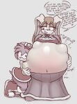 absurd_res after_vore amy_rose anthro belly big_belly big_butt blush bodily_noises body_outline breasts butt calling_for_help clothing digestion drakeinflates dress duo english_text eulipotyphlan female female_pred female_prey half-closed_eyes hand_on_belly hand_on_head heart_symbol hedgehog hi_res huge_belly hyper hyper_belly kneeling lagomorph leporid mammal muffled narrowed_eyes nervous onomatopoeia rabbit rumbling_stomach same_size_vore sega smile sonic_the_hedgehog_(series) sound_effects speech_bubble text thick_thighs unseen_prey vanilla_the_rabbit vore