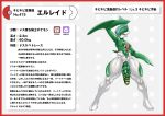 absurd_res border femboy gallade generation_4_pokemon genitals green_body green_hair green_penis green_skin hair hi_res japanese_text nikunigushii nintendo nipple_piercing nipples penis piercing pokedex pokedex_entry pokedex_number pokemon pokemon_(species) red_border simple_background text translation_request white_background white_body white_skin