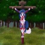 1:1 absurd_res agonizing animal_genitalia animal_penis anthro arctic_wolf balls blood blood_on_hand blood_on_paws blue_body blue_fur bodily_fluids canid canine canis crucifixion dying fur genitals gore gore_focus hi_res humiliation imminent_death male mammal nailed nude pain penis public public_humiliation public_nudity sheath solo suffering unknown_artist whip_mark white_body white_fur wolf wounded zyros_bluewolf