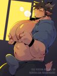 3:4 anthro arm_hair big_moobs bodily_fluids body_hair bottomwear bovid breathing bulge caprine chest_hair clothed clothing erection erection_under_clothing eyes_closed eyewear gavin_(kokuhane) glasses goat hi_res huge_moobs kokukokuboo male mammal moobs muscular muscular_anthro muscular_male navel nipple_fetish nipple_play open_bottomwear open_clothing open_pants pants pinching_own_nipple shirt solo sweat sweatdrop tenting topwear unbuttoned_shirt underwear wristband