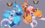 abdominal_bulge absurd_res accessory anal anal_penetration anklet anthro anthro_on_anthro anthro_penetrated anthro_penetrating anthro_penetrating_anthro aquatic ball_ring ball_size_difference balls big_balls blue_body blue_fur bodily_fluids bracelet chrisk_(hartomiel) collar cum cum_inflation cum_inside cum_while_penetrated cumshot dominant dragon ejaculation eyes_closed fire fish fizz_(lol) from_behind_position full_nelson fur furred_dragon furred_scalie genital_fluids genitals group hartomiel hi_res humanoid_genitalia humanoid_penis imperial_dragon_(lol) inflation jewelry josh_hutcherson_whistle knot knotted_penis kori_(korihelado) larger_anthro larger_male league_of_legends leg_grab legband looking_pleasured male male/male male_anthro mythological_creature mythological_scalie mythology open_mouth penetration penis piercing riot_games saliva scalie sex shaking size_difference smaller_anthro smaller_male smolder_(lol) spiked_anklet spiked_legband spikes spread_legs spreading tapering_penis tencent tongue tongue_out trembling wrestling yellow_body yellow_fur yordle