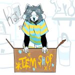1:1 2026 5_fingers annoying_dog_(undertale) anthro armwear artist_name bbbeck black_armwear black_clothing black_nose blue_clothing blue_topwear bodily_fluids bone clothing collar colored colored_fingernails colored_nails digital_drawing_(artwork) digital_media_(artwork) english_text eyebrows eyelashes female female_anthro fingernails fingers flat_colors flesh_fang fur grey_hair hair hi_res hip_tuft inside_box leaning leaning_forward legwear looking_at_viewer nails open_mouth pattern_clothing pattern_legwear pattern_topwear picture_frame portrait signature solo stick striped_clothing striped_legwear striped_topwear stripes sweat sweaty_face talking_to_viewer temmie_(species) temmie_(undertale) text thick_thighs thigh_highs three-quarter_portrait topwear tuft undertale undertale_(series) welcoming white_body white_eyes white_fur yellow_clothing yellow_topwear