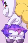 anthro big_butt big_head blonde_hair bottomwear braided_hair broodal buckteeth butt butt_focus butt_grab clothed clothed_anthro clothing dress female female_focus fishnet_clothing fishnet_legwear fur gloves hair hand_on_butt handwear hariet_(mario) impstripe lagomorph legwear leporid long_ears mammal mario_bros miniskirt nintendo panties pink_clothing pink_panties pink_underwear purple_clothing rabbit rear_view red_eyes skirt solo strapless_clothing strapless_dress super_mario_odyssey teeth thigh_highs underwear white_body white_fur