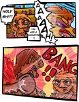 absurd_res anthro blood blue_eyes bodily_fluids brown_eyes brown_hair canid coliseum comic dialogue english_text fight garrus368 group gun hair handgun hi_res human hyena male mammal nova_(garrus368) ranged_weapon revolver shotgun text weapon