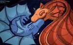 2026 abstract_background aliasing ambiguous/ambiguous ambiguous_gender aquatic aquatic_dragon blue_body blue_scales digital_media_(artwork) digital_painting_(artwork) dragon duo ear_frill english_text european_mythology eyes_closed fin fin_frill french_kissing frill_(anatomy) frilly happy head_crest head_frill hi_res interlock interlocked_halos kissing looking_pleasured membrane_(anatomy) membranous_frill motion_lines mythological_creature mythological_scalie mythology open_mouth orange_body orange_scales painting_(artwork) scales scalie shufflefur signature smaugust surprise_kiss surprised text western_dragon