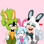 afrosoricid antennae_(anatomy) anthro arthropod beetle big_breasts blue_body blue_eyes bovid bow_tie breasts caprine clothing ear_piercing ear_ring eyes_closed fake_ears fake_rabbit_ears female fishnet_clothing fishnet_legwear fishnet_pantyhose fluffy fluffy_hair gloves green_body group hair handwear hi_res horn idw_publishing insect insect_wings jewel_the_beetle lanolin_the_sheep_(sonic) legwear leotard long_ears mammal nanahashii pantyhose piercing pink_background pink_eyes playboy_bunny ponytail ring_piercing sega sheep shy simple_background smile sonic_the_hedgehog_(comics) sonic_the_hedgehog_(idw) sonic_the_hedgehog_(series) surge_the_tenrec tail tenrec thick_thighs thigh_highs trio white_body wings