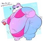 2026 absurd_res animal_crossing anthro bear belly beverage beverage_can big_belly big_breasts big_cheeks bikini blue_body blush blush_stickers breasts butt cellulite chubby_cheeks clothing english_text fat_arms fat_legs fat_rolls female hi_res holding_beverage holding_object huge_belly judy_(animal_crossing) looking_at_viewer love_handles mammal morbidly_obese morbidly_obese_anthro morbidly_obese_female motion_lines multicolored_body navel nintendo nipple_outline obese obese_anthro obese_female overweight overweight_anthro overweight_female pink_body question_mark robirobi signature simple_background solo sparkles sparkling_eyes standing swimwear text two-piece_swimsuit