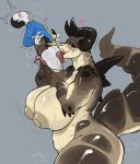 areola big_breasts blush bodily_fluids breasts deathclaw deep_throat duo extreme_size_difference fallout fellatio female hahadesiowo hi_res huge_breasts human lift_job male male/female mammal microsoft midair oral oral_penetration penetration penile puffy_areola saliva scalie sex size_difference steamy_breath