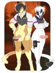 2026 abs accessory ankle_cuffs anthro athletic athletic_male balls bangs biped black_ear_tips black_hair black_highlights black_tail_tip border bottomless bottomless_anthro bottomless_male chest_tuft clothed clothing collared_shirt countershade_crotch countershade_fur countershade_torso countershading crop_top crossed_arms cuff_(restraint) cuffs_(clothing) digital_drawing_(artwork) digital_media_(artwork) digitigrade dipstick_ears dipstick_tail domestic_cat dress_shirt duo ear_markings ears_up erection ereki_kagami eye_patch eyewear felid feline felis full-length_portrait fur genitals glans hair hand_on_hip head_tilt hi_res highlights_(coloring) humanoid_genitalia humanoid_penis male male/male male_anthro mammal markings multicolored_ears munkeesgomu munks_(munkeesgomu) name_tag narrowed_eyes navel necktie orange_body orange_fur orange_tail pecs penis pink_glans pink_penis pinup pointy_ears portrait pose purple_eyes purple_necktie restraints rolled_up_sleeves shaft_divide shirt small_nose smile smiling_at_viewer smirk smirking_at_viewer standing tail tail_cuff tail_markings tan_balls tan_tail thigh_belt three-quarter_view topwear tuft v-cut ventral_groove vest white_balls white_border white_ears white_hair white_tail yellow_body yellow_fur