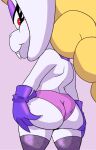anthro big_butt big_head blonde_hair broodal buckteeth butt butt_focus butt_grab clothed clothing female female_focus fishnet_clothing fishnet_legwear fur gloves hair hand_on_butt handwear hariet_(mario) impstripe lagomorph legwear leporid makeup mammal mario_bros nintendo panties partially_clothed pink_clothing pink_underwear purple_clothing rabbit red_eyes solo super_mario_odyssey teeth thigh_highs topless underwear white_body white_fur