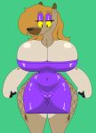 2026 anthro big_breasts biped black_eyes breasts butt butt_from_the_front chest_tuft cleavage closed_smile clothed clothed_anthro clothed_female clothing curvy_figure dress eyebrows eyeshadow female female_anthro front_view glistening glistening_breasts glistening_clothing glistening_dress green_background hair hourglass_figure huge_breasts hyena hyena_lady_(subjectdie) long_hair looking_at_breasts looking_at_own_breasts looking_at_self makeup mammal mouth_closed narrowed_eyes navel_outline orange_hair purple_eyeshadow sharp_teeth simple_background skimpy small_waist smile snout solo standing strapless_clothing strapless_dress subjectdie_(artist) teeth thick_thighs tuft wasp_waist wide_hips yellow_sclera