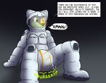 2017 absurd_res anthro biped canid canine canis clothed clothing dialogue diaper diaper_under_clothing digital_media_(artwork) english_text feces fur glistening glowstickwolf gradient_background hi_res lock_symbol male mammal nonbinary_(lore) oliverwolf onomatopoeia simple_background soiled_diaper soiling solo sound_effects spacesuit speech_bubble story story_in_description text unclean_diaper used_diaper wearing_diaper wolf