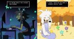 2wdrs anthro antlers asriel_dreemurr bad_posture baseball_bat bat_(object) black_hair blush blush_lines bodily_fluids boss_monster_(undertale) bovid caprine chair clothing computer computer_keyboard computer_mouse december_holiday deer deltarune dot_nostrils duo ear_piercing electronics english_text eyelashes eyes_closed female flower furniture goat grass hair hand_on_face head_tuft hi_res horn humanoid_hands inside male mammal meme monitor new_world_deer office_chair outside piercing plant purple_clothing reindeer scut_tail seven_flowers short_tail sitting star_sticker sticker tail tan_body teal_antlers teal_nose teal_star tears text tree tuft typing undertale undertale_(series) white_body white_horn
