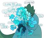  alphys anthro bouquet bouquet_of_flowers bow clothed clothing coat dialogue echo_flower english_text eyewear female front_view fully_clothed glasses hi_res holding_bouquet holding_flowers lab_coat lizard looking_away reptile scales scalie simple_background solo speech_bubble text thick_tail time_stables topwear undertale video_games yellow_body yellow_scales 