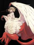 2025 3:4 3_toes 5_fingers annoyed arms_bent avian avian_taur black_background black_claws blonde_hair breasts cel_shading claws colored cyto delicious_in_dungeon digital_drawing_(artwork) digital_media_(artwork) dragon dragon_taur falin_touden feathered_wings feathers feet female fingers fist hair hi_res humanoid_taur hybrid line_art looking_at_viewer mythological_creature mythological_scalie mythology nude portrait pose pupils quadruped raised_hands raised_leg red_body red_scales scales scalie shaded short_hair simple_background slit_pupils small_upper_body solo standing tail tan_body tapering_tail taur thick_tail three-quarter_portrait toes white_body white_feathers wing_claws wings yellow_eyes