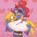  &lt;3_background alphys anthro anthro_on_anthro arm_fins arms_around_neck barefoot belt blue_body blue_scales blush bottomwear buckteeth carrying chocopiink claws clothed clothing coat eye_patch eyes_closed eyewear female female/female fin fish front_view fully_clothed glasses hair head_fin lab_coat larger_anthro larger_female lizard marine open_mouth open_smile pants ponytail red_eyes red_hair reptile romantic_couple scales scalie scar sharp_teeth shirt simple_background size_difference smaller_anthro smaller_female smile tank_top teeth thick_tail topwear undertale undyne video_games yellow_body yellow_scales yellow_sclera 