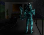  absurd_res anthro barents barentsl cel_shading dragon e621aa furniture hi_res looking_at_viewer looking_back male muscular muscular_anthro muscular_male night scalie shaded shadow solo standing western_dragon 