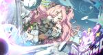  1girl :p ;p ama_rei amillion_(zenless_zone_zero) bangboo_(zenless_zone_zero) breasts cleavage coin commentary_request crop_top eyelid_pull green_eyes hair_ornament hairclip highres large_breasts long_hair looking_at_viewer mole mole_on_breast mole_under_eye navel nicole_demara one_eye_closed pink_hair solo strapless tongue tongue_out tube_top zenless_zone_zero 