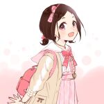  1girl bag brown_hair ichijou idolmaster idolmaster_cinderella_girls muramatsu_sakura pink_eyes ribbon short_twintails skirt solo twintails 