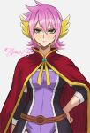  1girl absurdres belt breasts cape commentary fairy_tail green_eyes head_wings highres looking_at_viewer meredy_(fairy_tail) moonstosky pink_hair short_hair signature small_breasts solo tagme wings 
