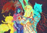  1girl 1other absurdres armor blonde_hair buck_teeth cowboy_shot deltarune feathered_wings furry furry_female grin highres horns kris_(dark_world)_(deltarune) kris_(deltarune) noelle_holiday noelle_holiday_(dark_world) red_eyes red_soul_(utdr) smile soul_(utdr) ssvetrr tail teeth thorns utdr_(toby_fox) weird_route_(deltarune) wings 