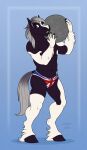  abs absurd_res anthro atlas brown_eyes carrying_over_shoulder clothed clothing digital_media_(artwork) equid equine fetlocks fur grey_mane grey_tail hair hi_res holding_object horse jenery male mammal mane mostly_nude pose rock simple_background smile solo standing teeth underwear union_jack 