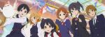  1boy 5girls :d akanbe animal animal_on_arm anime_coloring arms_behind_back artbook asagiri_shiori backpack badge bag belt belt_buckle bird bird_on_arm black_hair blazer blonde_hair blue_dress blue_eyes blue_jacket blue_sweater blunt_bangs bob_cut brown_eyes brown_hair buckle candy_hair_ornament candy_wrapper cardigan center-flap_bangs child collared_shirt commentary_request day dera_mochimazzui double-parted_bangs dress earrings expressionless eyelid_pull food-themed_hair_ornament glasses green_eyes green_necktie grey_cardigan grey_hair grin hair_bobbles hair_ornament hair_stick hand_up hat high_side_ponytail highres jacket jewelry kitashirakawa_anko kitashirakawa_tamako long_hair long_sleeves looking_at_viewer low_twintails makino_kanna maruki_nobuaki medium_hair multiple_girls neck_ribbon necktie non-web_source official_art one_side_up ooji_mochizou open_cardigan open_clothes outdoors palms parted_bangs pinafore_dress pleated_dress pointing pointing_at_self pointing_with_thumb purple_eyes rabbit randoseru red_ribbon ribbon rimless_eyewear round_eyewear rounded_collar scan school_hat school_uniform self-scan shirt shopping_district short_hair side_ponytail sidelocks single_earring sleeveless sleeveless_dress sleeves_past_wrists smile sweater tamako_market teeth tokiwa_midori tongue tongue_out twintails upper_body upper_teeth_only v-neck walking white_shirt 