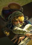  1girl absurdres alamander ass blonde_hair combat_knife english_commentary highres holding holding_knife huge_ass knife long_hair ponytail red_eyes reverse_trap sheik sheikah solo surcoat the_legend_of_zelda the_legend_of_zelda:_ocarina_of_time tomboy torn_clothes turban weapon 