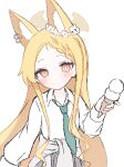  1girl alternate_costume alternate_hairstyle animal_ears blonde_hair blue_archive braid cat_ears commentary_request food halo holding holding_food holding_ice_cream ice_cream jaggy_lines seia_(blue_archive) simple_background solo white_background yellow_eyes yellow_halo yuketsu 