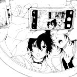  2boys :o arm_up brothers cellphone choker choppy_bangs collarbone commentary crosshatching fingernails greyscale hair_between_eyes hatching_(texture) heterochromia highres holding holding_phone hood hoodie hypnosis_mic jacket jewelry linear_hatching male_focus mirror mirror_selfie mole mole_under_eye mole_under_mouth monochrome multiple_boys multiple_moles multiple_moles_under_one_eye n_uu_nn open_clothes open_jacket outdoors phone portrait raised_eyebrows recursion ring selfie short_hair siblings smartphone teeth thumb_ring traffic_cone traffic_mirror upper_teeth_only utility_pole viewfinder yamada_jiro yamada_saburo zipper zipper_pull_tab 