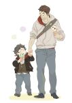  aged_down alex_mercer assassin's_creed_(series) black_jacket blue_eyes brown_hair child commentary crossover denim desmond_miles english_commentary food full_body holding holding_food holding_hands holding_ice_cream holding_ice_cream_cone hood hood_down hood_up hoodie ice_cream ice_cream_cone jacket jeans looking_at_another pants prototype_(game) short_hair shoulder_strap sleeves_rolled_up walking walking_towards_viewer znak34 