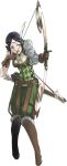  1girl belt black_hair boots bow_(weapon) breasts brown_belt brown_boots brown_gloves cleavage fire_emblem fire_emblem_awakening full_body gloves green_pants grey_armor highres holding holding_bow_(weapon) holding_weapon kozaki_yuusuke large_breasts medium_hair noire_(fire_emblem) official_art open_mouth pants scared solo transparent_background weapon 