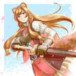  0kj3263r209223y 1girl animal_ear_fluff animal_ears armor belt black_dress breastplate breasts brown_armor brown_belt brown_hair commentary_request dress floating_hair gauntlets grey_armor hair_tubes highres holding holding_sheath layered_dress leather_armor long_hair long_sleeves looking_at_viewer medium_breasts metal_arm_cuffs metal_hair_tubes metal_wrist_cuffs neck_ribbon parted_bangs pinstripe_dress pinstripe_pattern raccoon_ears raccoon_girl raccoon_tail raphtalia red_dress red_eyes red_ribbon ribbon sheath short_dress sleeveless sleeveless_dress solo straight_hair swept_bangs sword tail tanuki tate_no_yuusha_no_nariagari two-tone_armor two-tone_dress unsheathing weapon white_dress 
