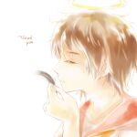  1girl angel angel_wings brown_hair feathered_wings feathers from_side fuwishi haibane_renmei halo lowres rakka_(haibane_renmei) sailor_collar solo wings 