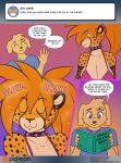  2021 5_fingers anthro ask_blog big_breasts bikini bikini_top black_nose blinking blonde_hair blue_eyes blush blush_lines book breasts brown_eyes brown_nose canid canine canis cheetah chin_piercing clothing collar comic conditional_dnp dialogue domestic_dog duo dynamite_(kadath) ear_piercing english_text eyes_closed felid feline female fingers fishnet fishnet_armwear fur gesture hair humor kadath male male/female mammal multiple_piercings onomatopoeia patreon piercing ponytail rory_(kadath) shirt signature sound_effects sparkles speech_bubble spiked_collar spikes spots spots_(marking) spotted_body spotted_fur swimwear t-shirt tan_body tan_fur text topwear translucent translucent_hair url uwu waving yellow_body yellow_fur 